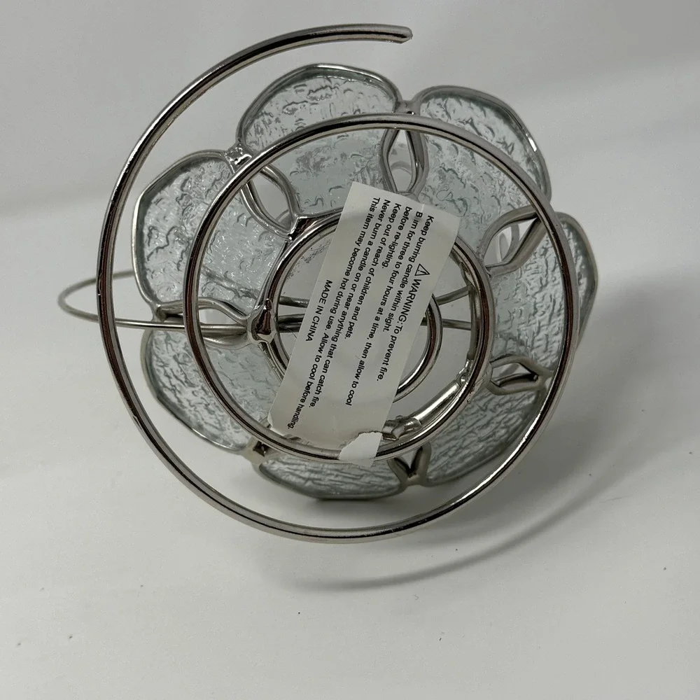 Stained Glass Butterfly Votive Candle Holder Frosted Floral Glass Purple Blue 7